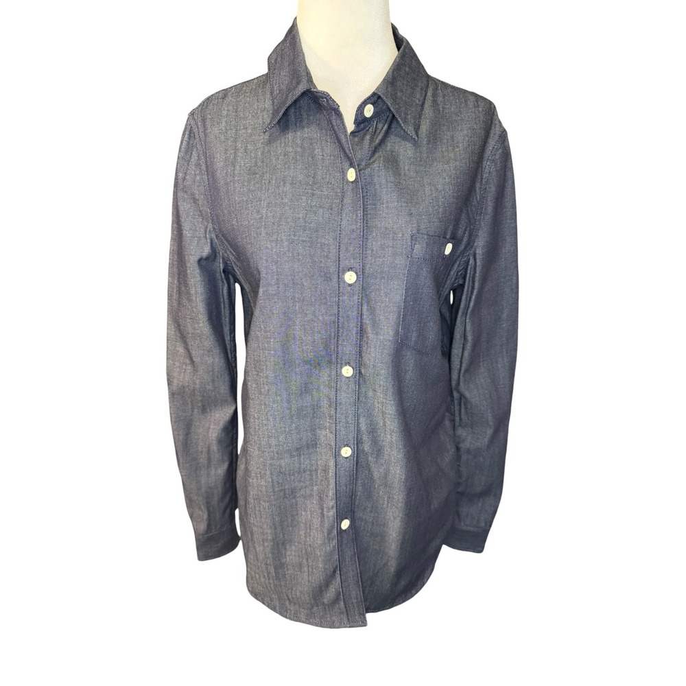 AG Adriano Goldschmied Womens Dark Wash Chambray‎ Button Down Shirt Small Indigo